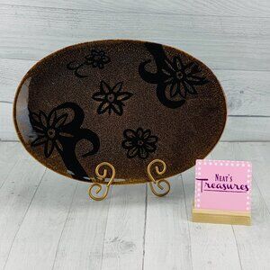 Foreside ECO GARDEN Stoneware Large Oval Floral Brown Speckled Serving Platter
